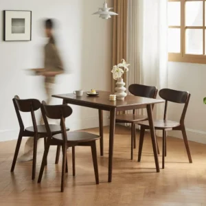 Solid Oak With Walnut Finish Dining Set With Four Chairs