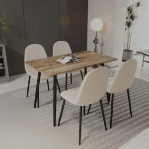 Modern 47" Dining Table With Four Fabric Dining Chairs